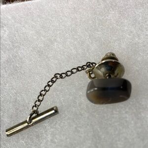 Agate stone & Silver Tie Tack with Chain